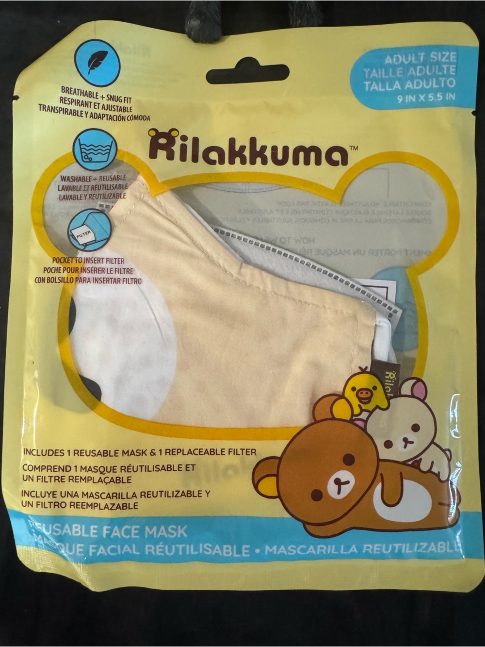 Rilakumma Cutesy design Reusable Adult Face Mask — NWT — Sealed.